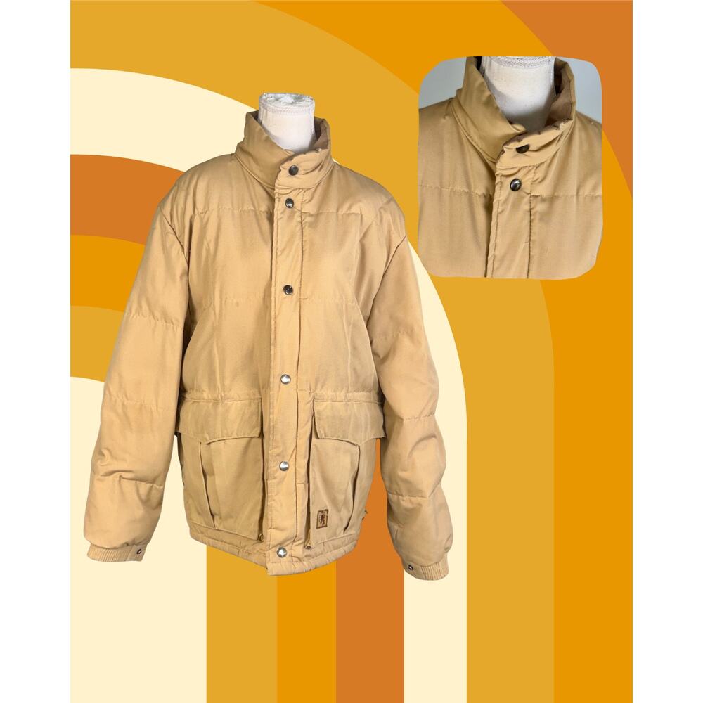 Vintage 70s Gladiator by Camel Tan Goose Down Rugged Puffer Jacket Size L